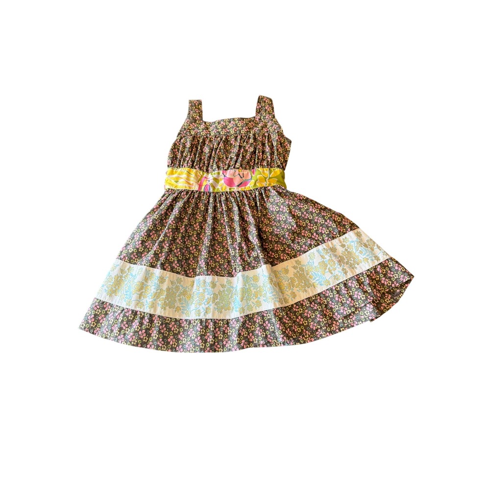 Matilda Jane Dress Brown Multi Floral D101 Sleeveless Tiered Sash Button Back 2